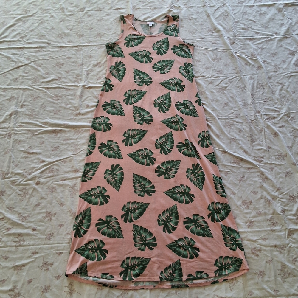LuLaRoe Long Dress Multicolor Palm Leaves Sleeveles Size XL - Picture 2 of 8